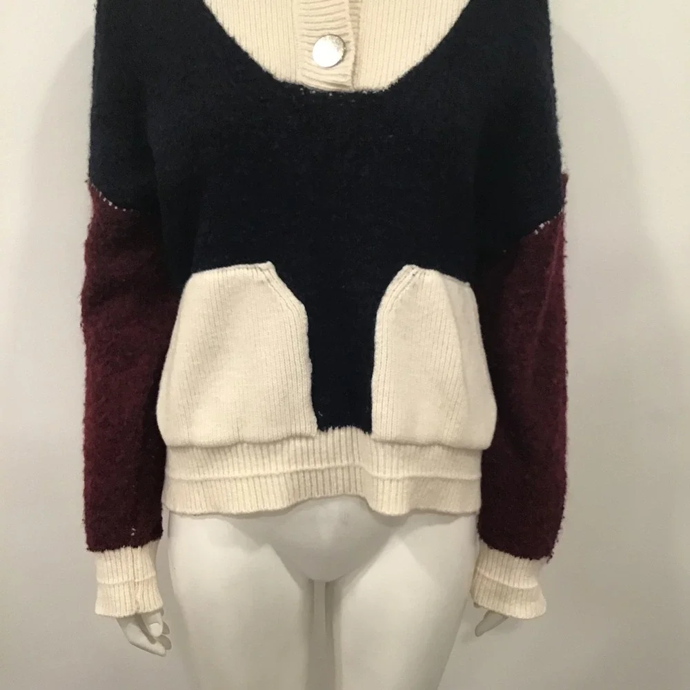 ba&sh Colorblock Lady Cadigan Benji Sweater Womens 1 Navy Burgundy US Small wool